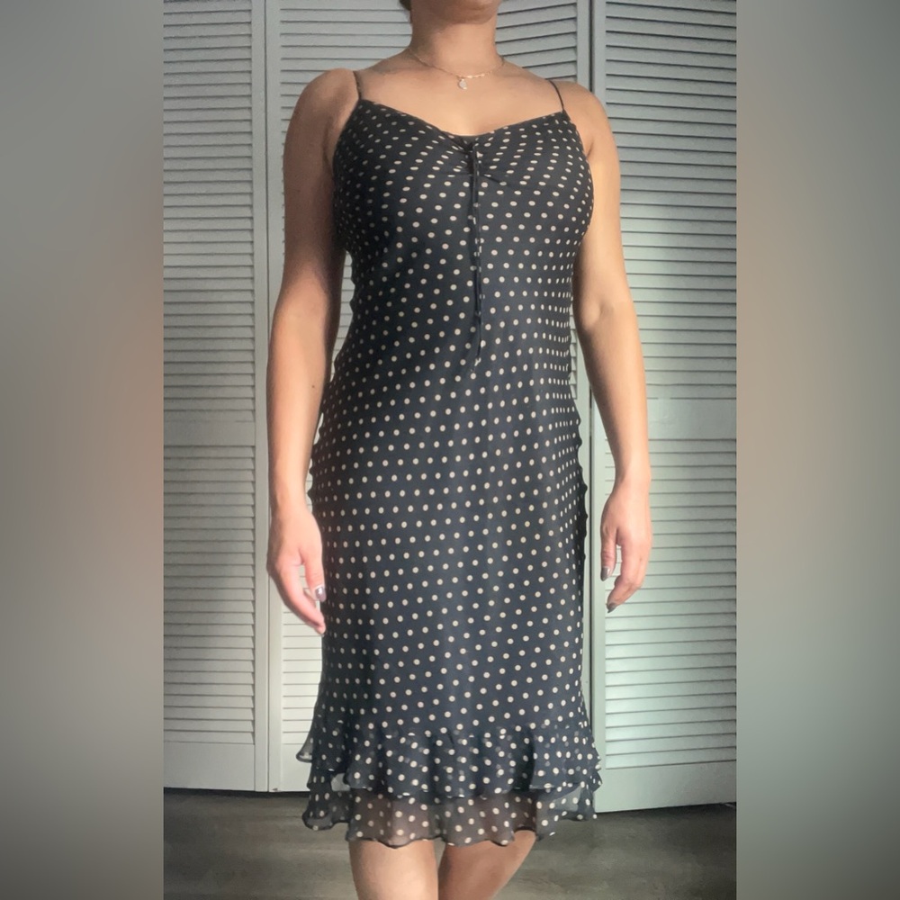 Ralph Lauren Black and Cream Polka Dot Midi Dress